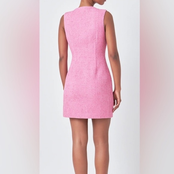 revolve x Endless Rose Pink Sleeveless Button-Front Tweed Business Dress M NWT - Picture 4 of 10